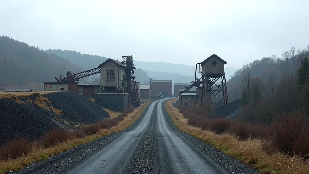 Stillgelegte Kohlebergbau-Infrastruktur mit alten Gebäuden und Maschinen