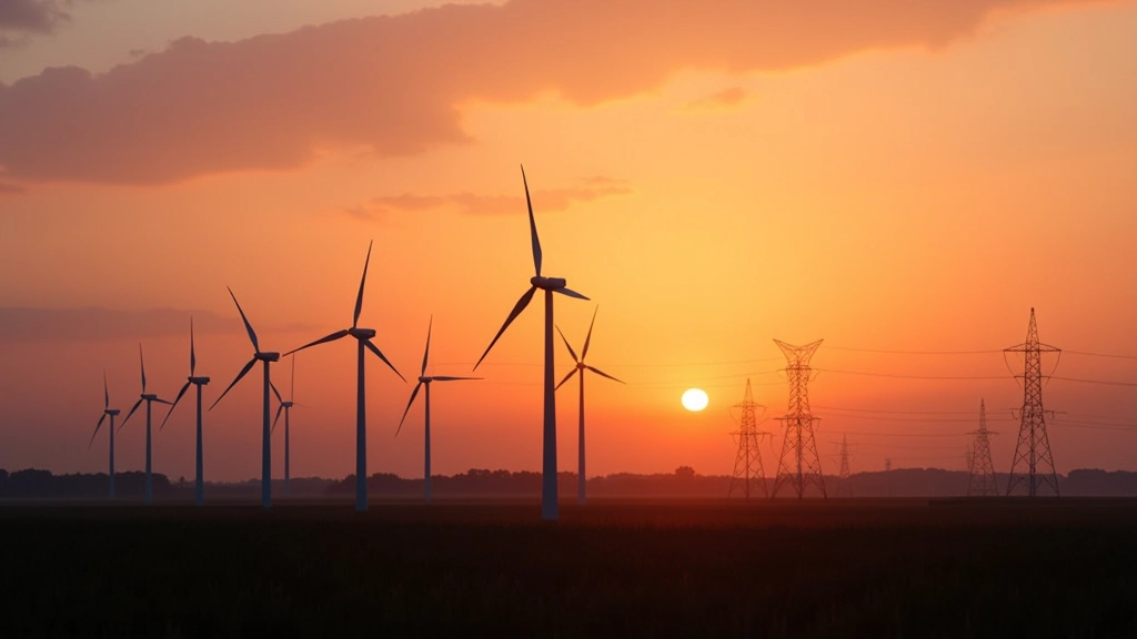 Windkraftanlage mit Strommasten